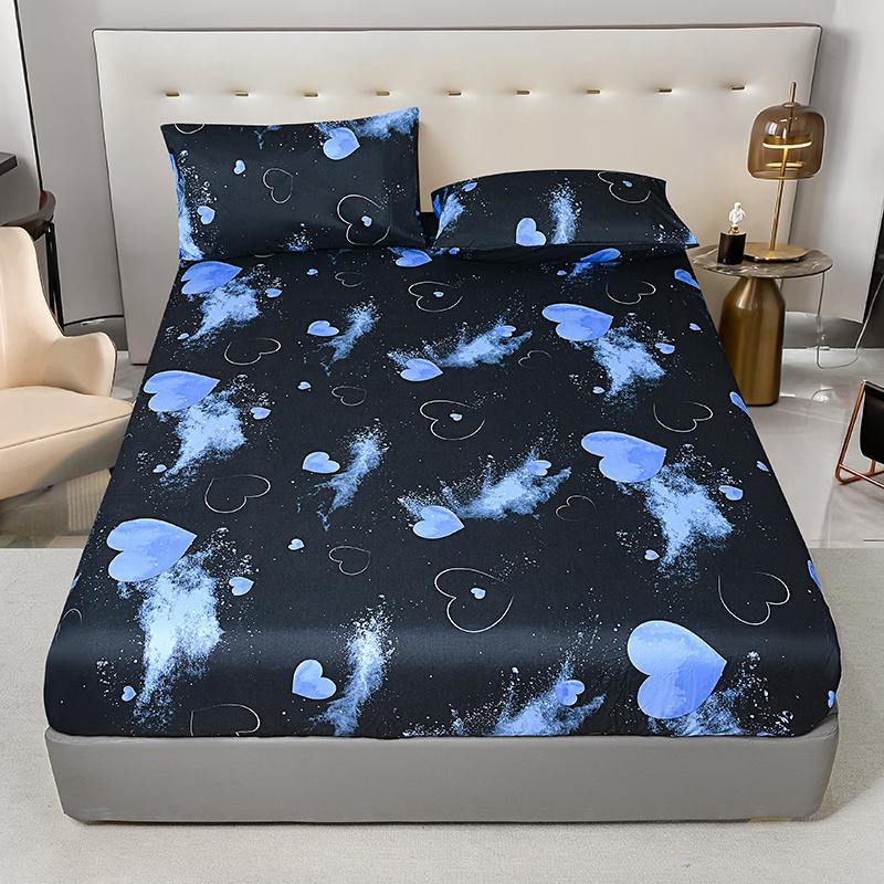 White Bed Sheet With Elastic Band Marbling Printed Single/Queen/King Size Fitted Bed Sheets For Double Beds All-Around Bed Cover