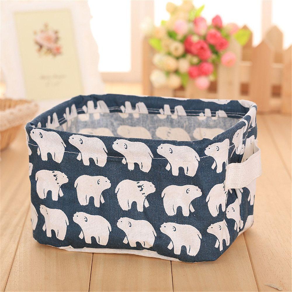 Desktop Cotton And Linen Handle Collapsible Storage Box Cartoon Pictures Storage Basket