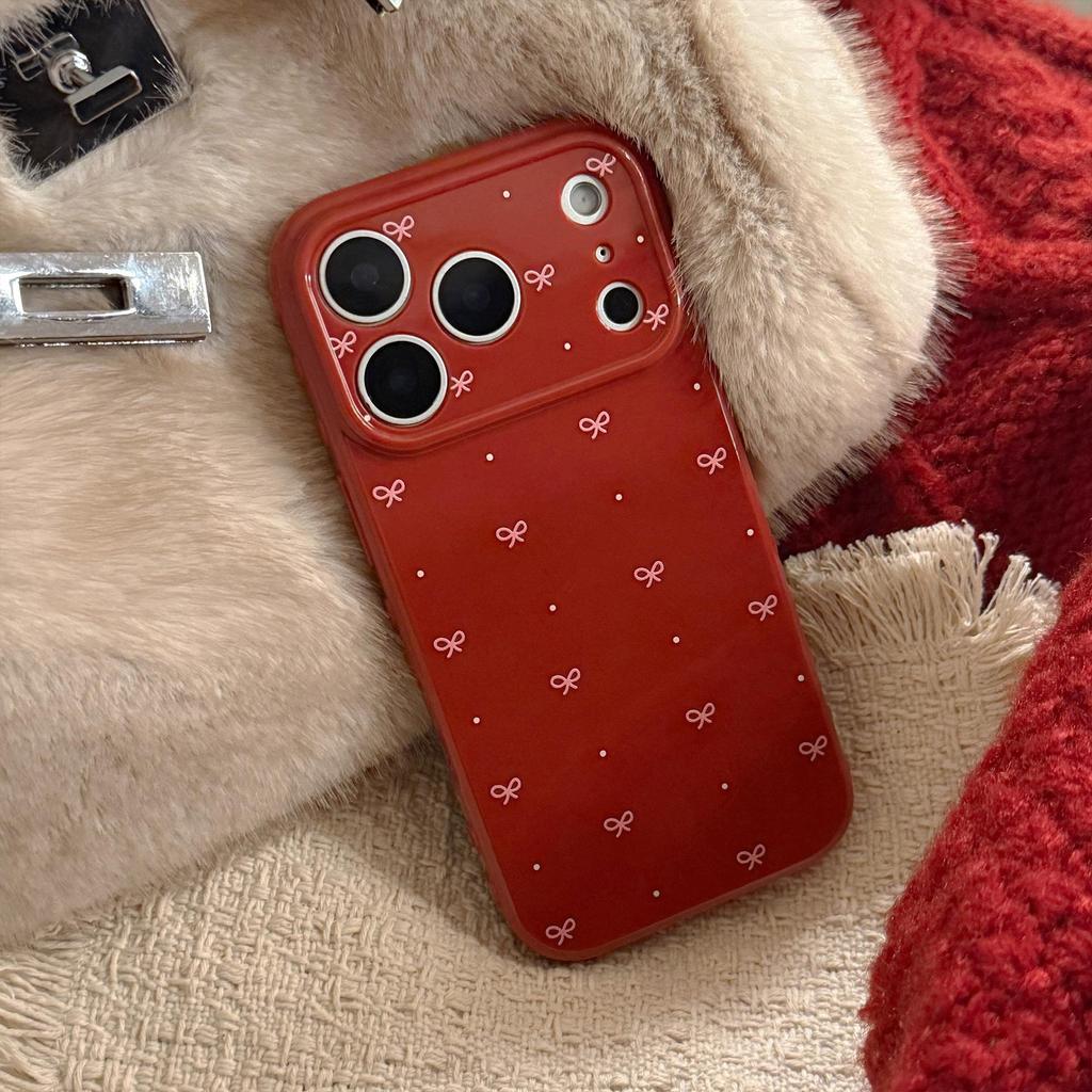 Ретро бордовый чехол для телефона с бантом для iPhone 16, iPhone 17, iPhone 17 Pro Max