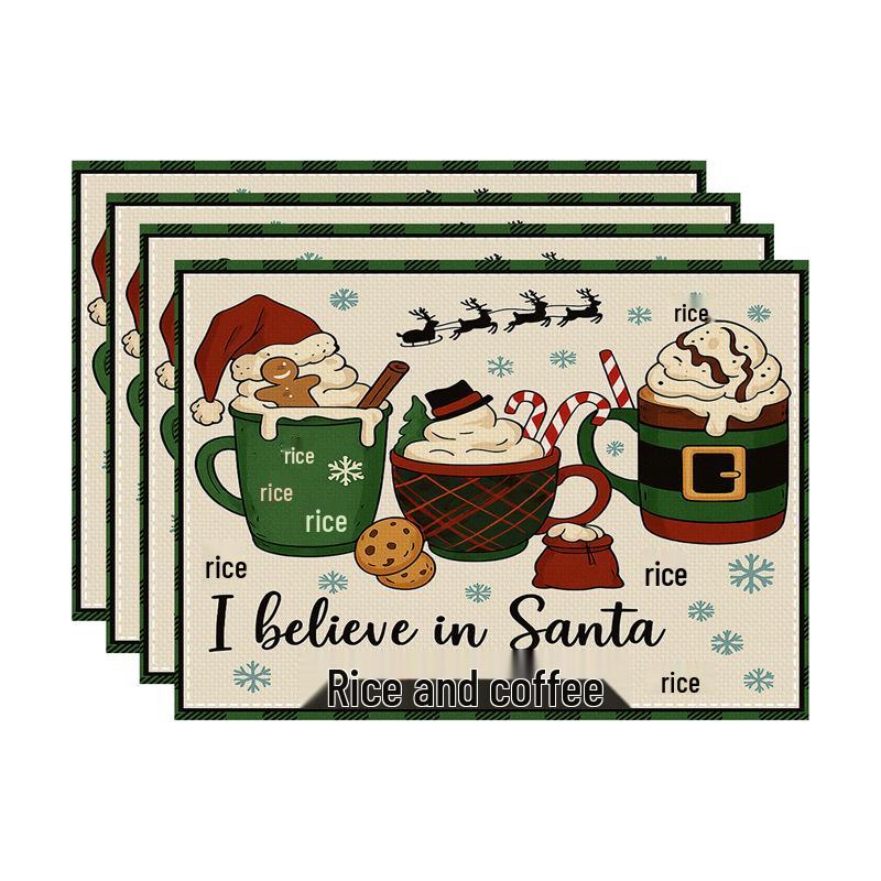 New Christmas Faux Linen Heat-Resistant Table Placemats - Rectangular Festive Dining Decor.