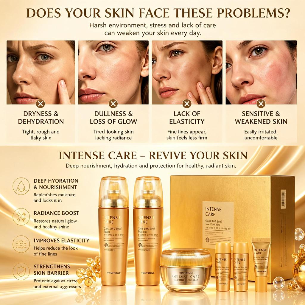 TONYMOLY Intense Care Gold 24K Snail 6 предметов Набор для ухода за кожей(Тонер+сыворотка+эмульсия+крем)* 1