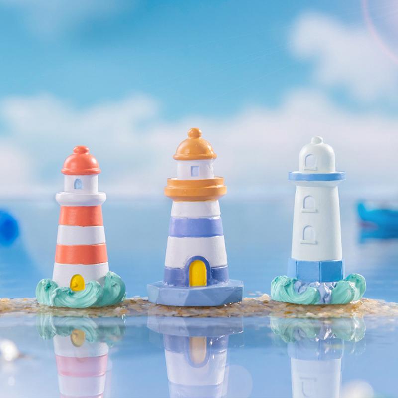 Mini Ocean Figurine Doll Garden Decor Ornament Kid Toy Miniature Landscape Ornaments Lighthouse Statue Resin Craft