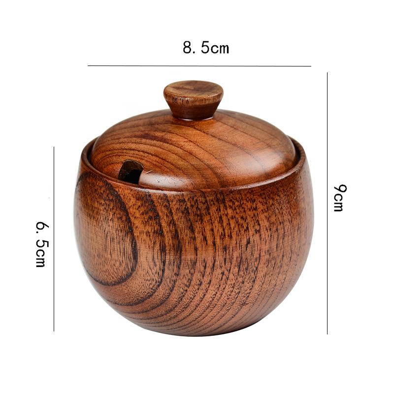 Wooden Seasoning Jar Salt Cellar Sugar Bowl Pepper Box with Lid Natural Style Spice Container Storage Box for Kitchen Restaurant
