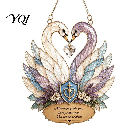 Anniversary Present for Wife Stained Glass Style Swan Pendant, Decorative Acrylic Suncatcher Window Car Garden Patio Sun Catcher And Christmas