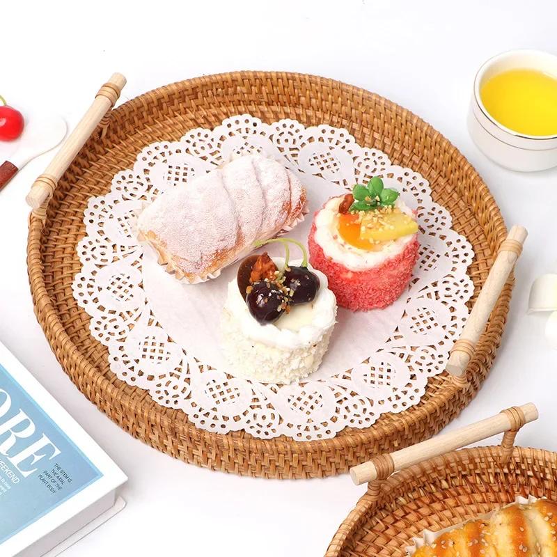 Фруктовая корзина, плетеная из лозы, поднос для торта, плетеная из лозы, поднос для хранения хлеба в гостиной, плетеная из бамбука, тарелка для хранения