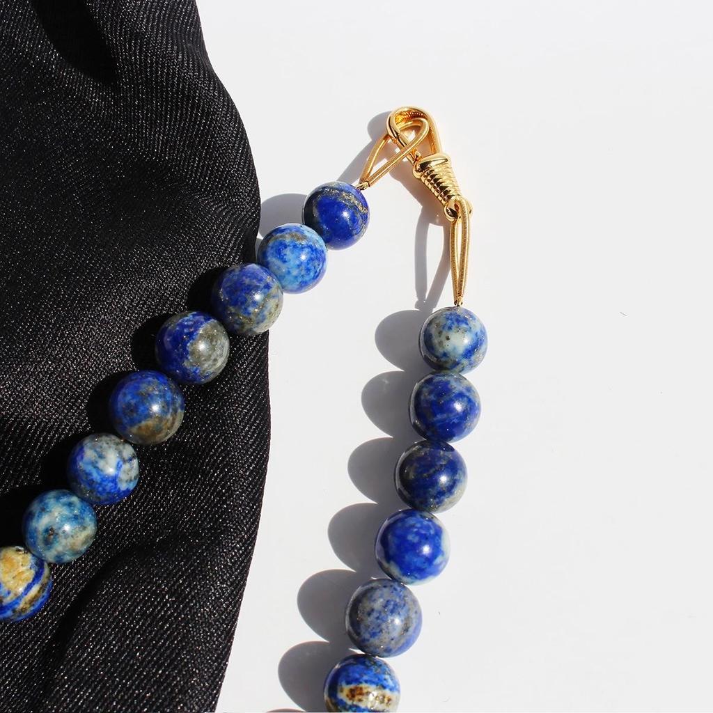 Ожерелье из бусин натурального лазурита класса А: Винтажный китайский стиль чонсам цепочка на ключицу для женщин