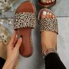 Women's Leopard Print Flat Slippers, Fashion Open Toe Non-slip Slides Shoes, Outdoor & Indoor Slippers