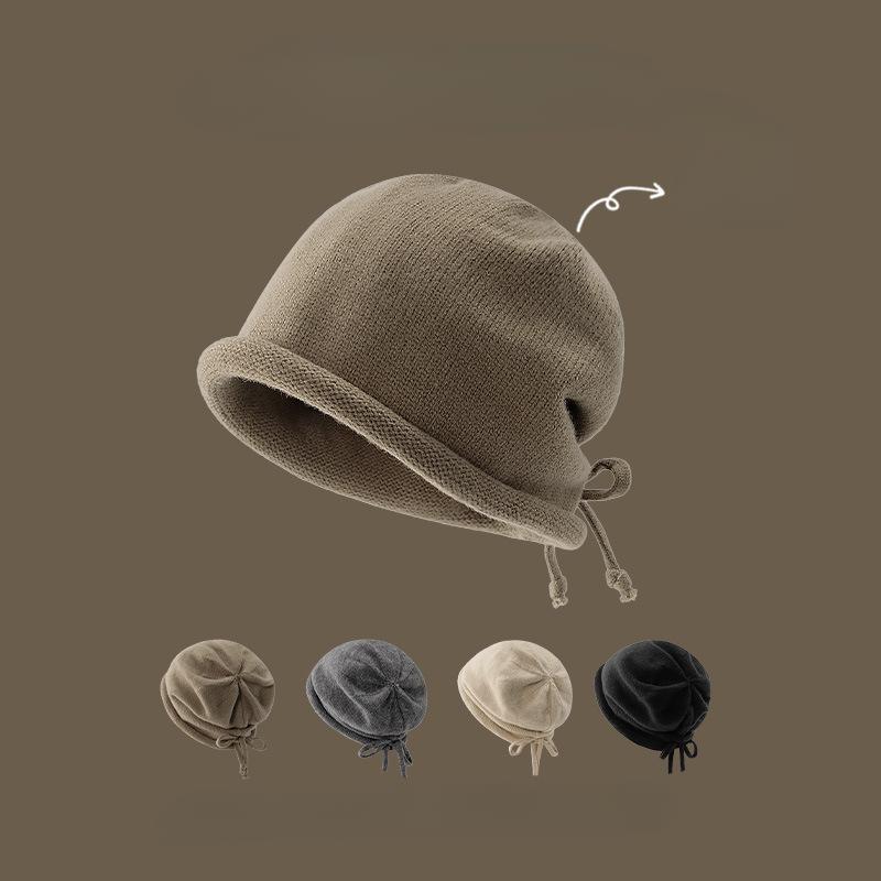 Японская простая вязаная шапка с завязками для мужчин и женщин, модная осенне-зимняя шапка Баотоу, универсальная теплая шапка Баотоу