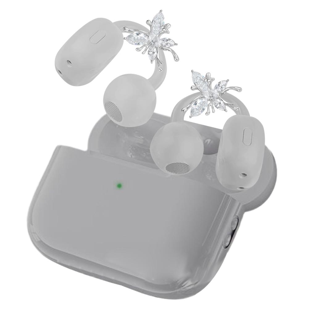Clip-on Earbuds Wireless Bluetooth 6.0 Open Ear Headphones with Detachable Butterfly Earrings, For Sports, Fitness, and Workouts