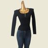Collar Slim Fit Slimming Long Sleeves Bottoming Shirt Foreign Trade Original Order Sexy Metal Buckle Clavicle Beauty Autumn Knitted Inner Match