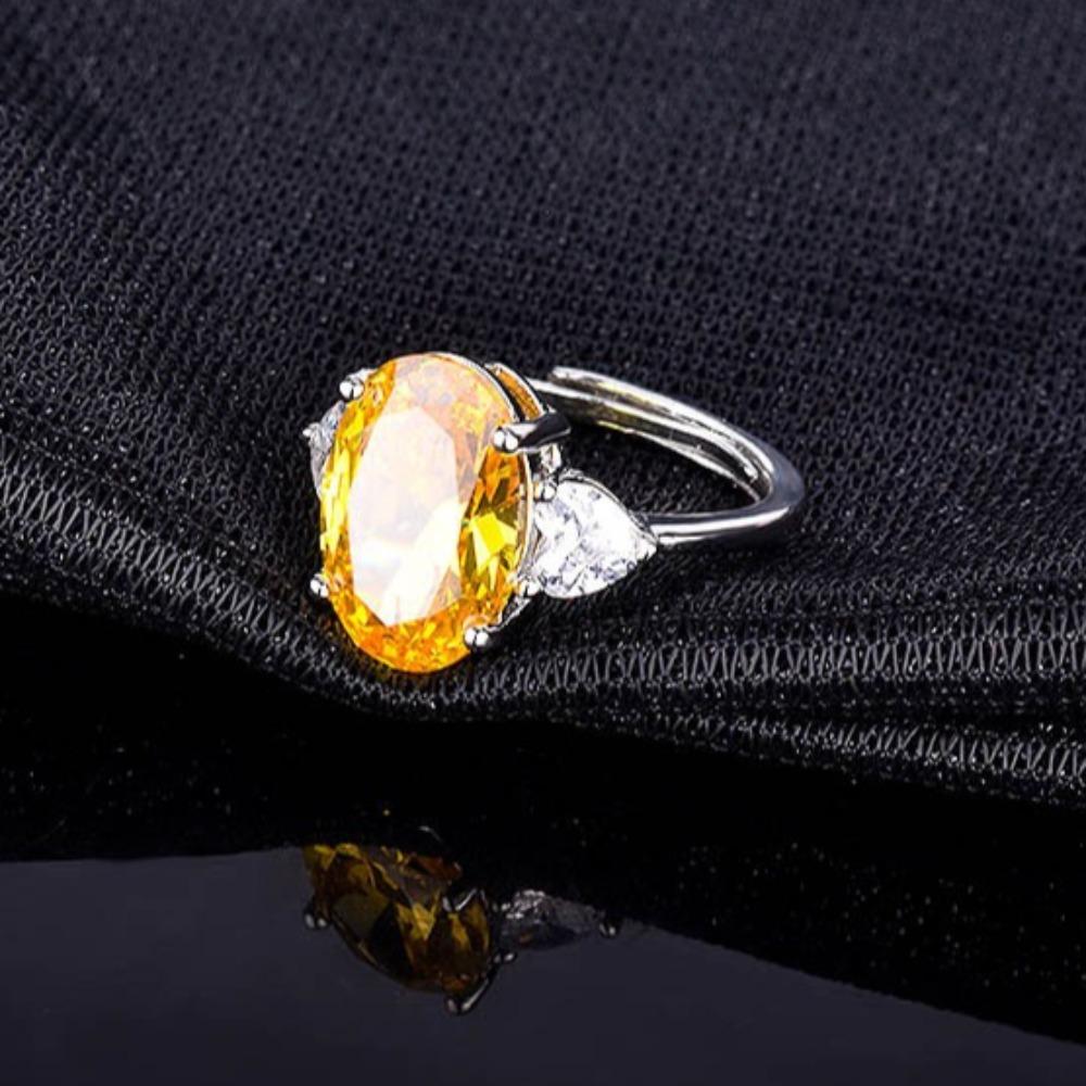 925 Silver Plated Open Ring with Brazilian Yellow Crystal Stone for Women Lucky Jewelry