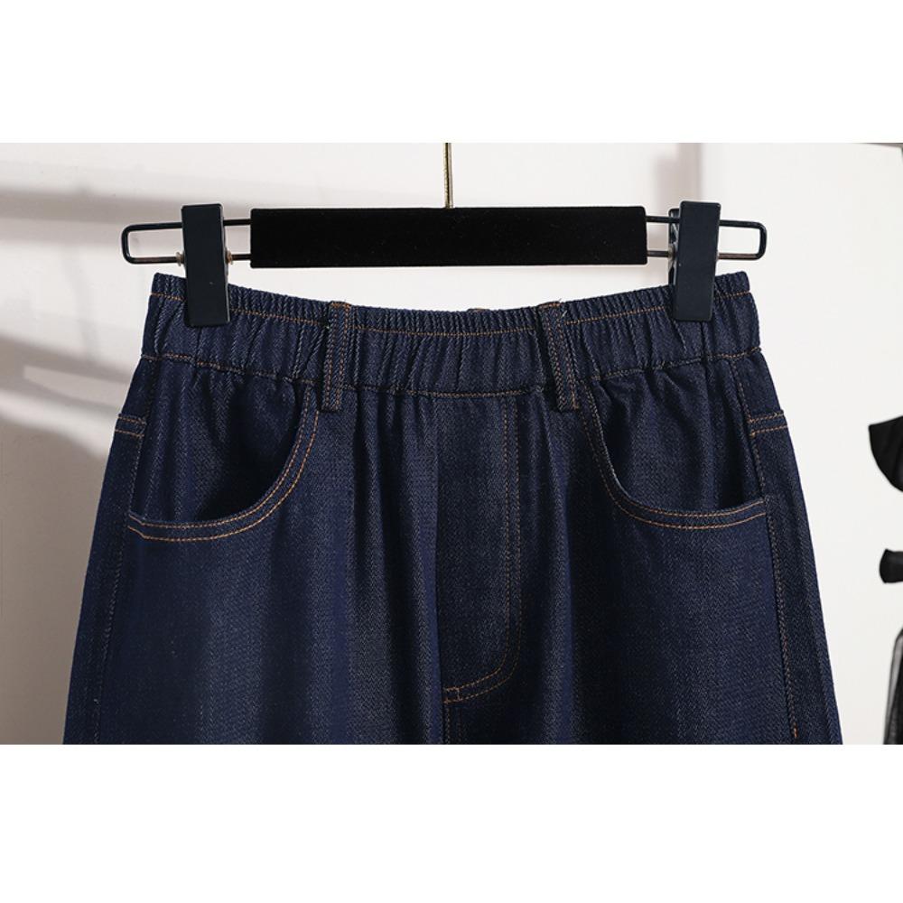 Dimanaf 2025 Plus Size Women Pants Summer Shorts Jeans Short Basic High Waist Solid Pants Elastic Waist Maxi