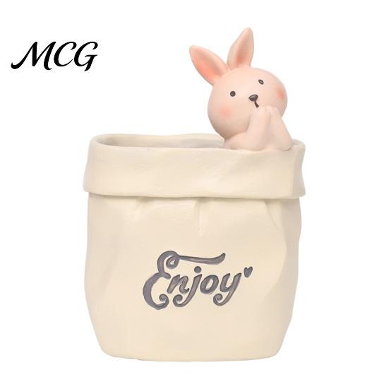 Pen Holder Wrinkled Paper Bag with Animal Decor, Resin Desk Cup Organizer & Succulents Planter, Cute Stationery Gift for Students Office Soft
