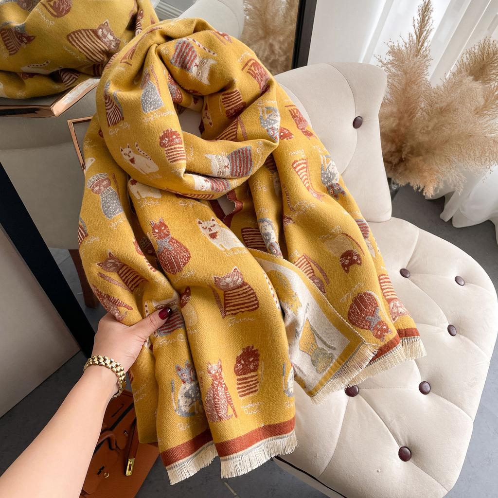 Warm Wool Scarf Women'S Winter Double-Sided Imitation Cashmere Thickened Scarf Air Conditioner Shawl Live Broadcast Explosion