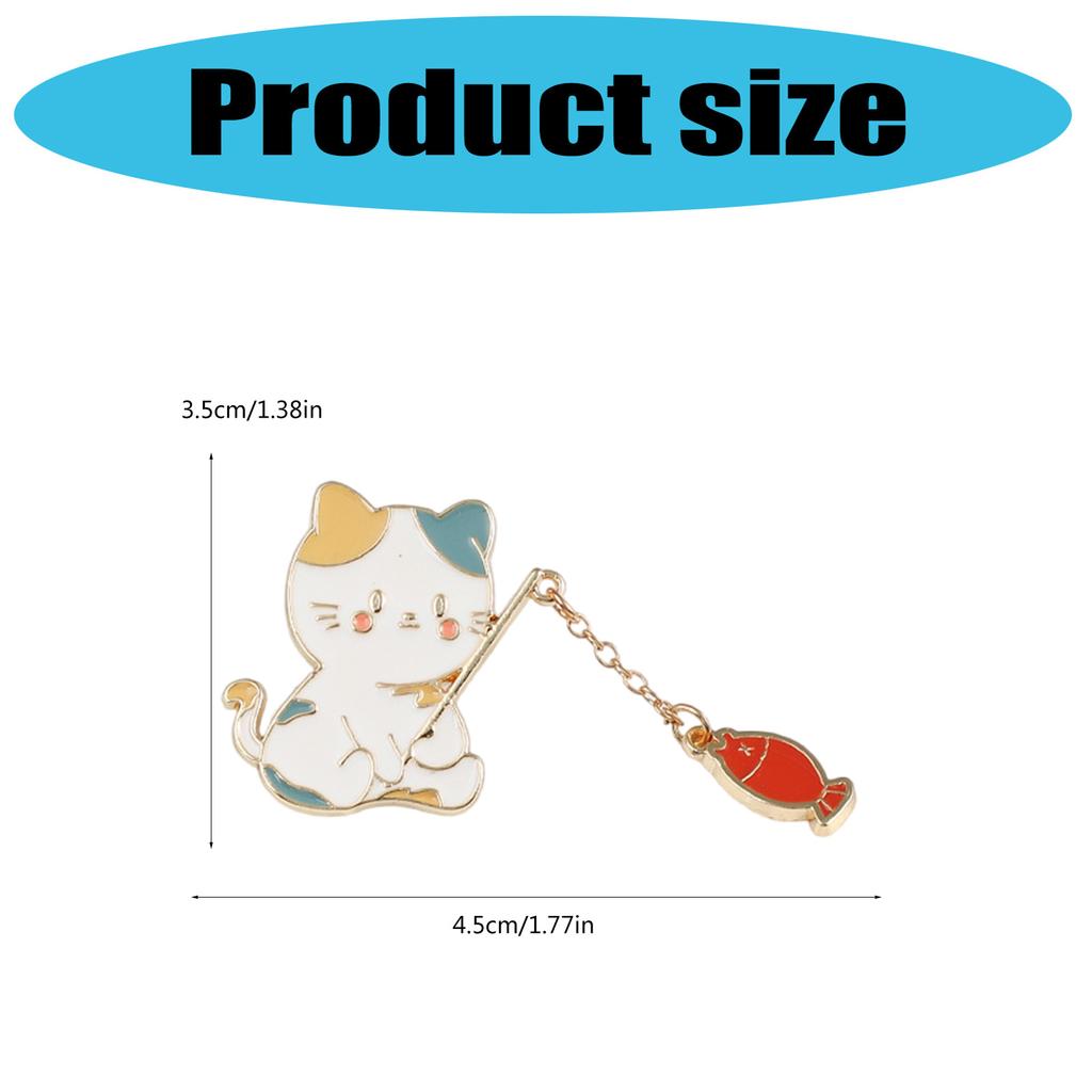 Cute Kitten Fishing Enamel Brooch Durable Metal Pin Compact 3.5x4.5cm Jewelry Gift For Children And Animal Lovers