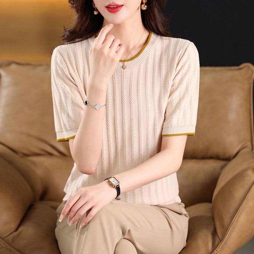 Женская футболка с короткими рукавами Ice Silk, летняя, новая, свободная и утягивающая, универсальная, волнистая, тонкая трикотажная футболка
