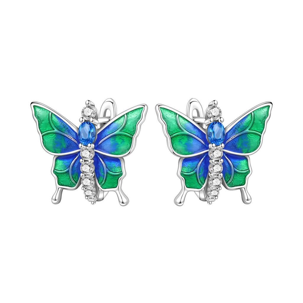 Exquisite Butterfly Dragonfly Zirconia Sterling Silver Hoop Earrings - Light Luxury Versatile Accessory