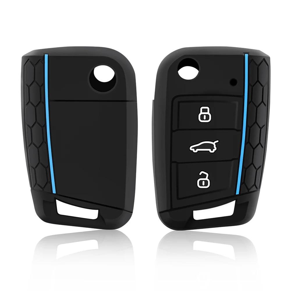 Силиконовый чехол для выкидного ключа с 3 кнопками, подходит для VW GOLF 7 MK7 SKODA SEAT 2014 2015 2016 FOB HULL OCTAVIA COMBI LEON IBIZA CUPTRA Case