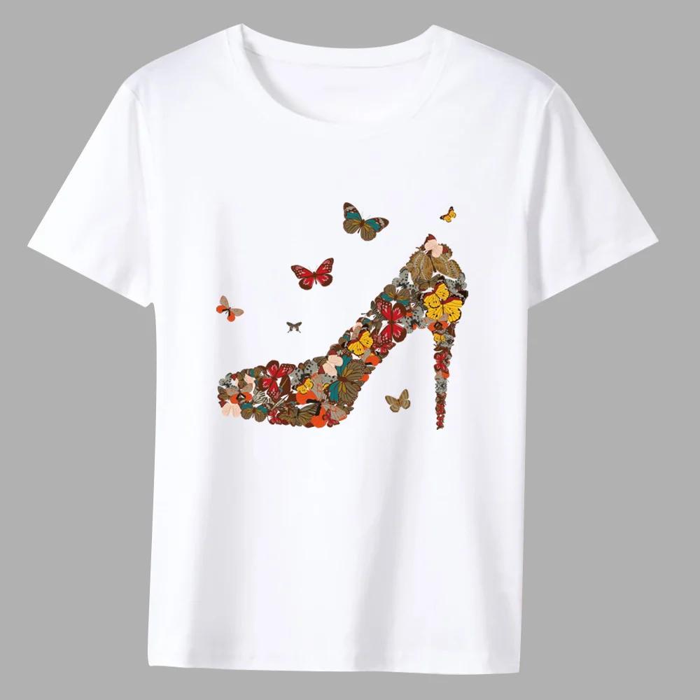 Мужская футболка Классическая серия с принтом бабочек Модная повседневная простая с круглым вырезом для работы Удобный белый мужской топ