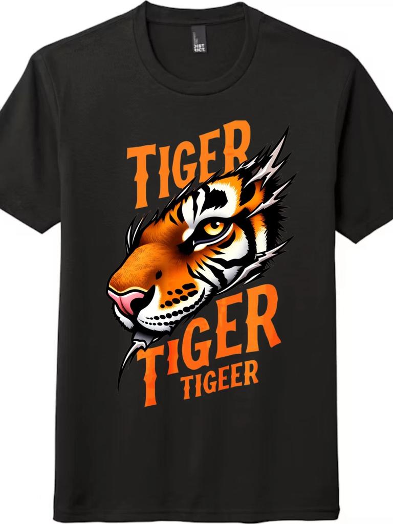 Unisex Retro Tiger Mascot Graphic Tee | Casual Outing & Daily Spirit T-Shirt
