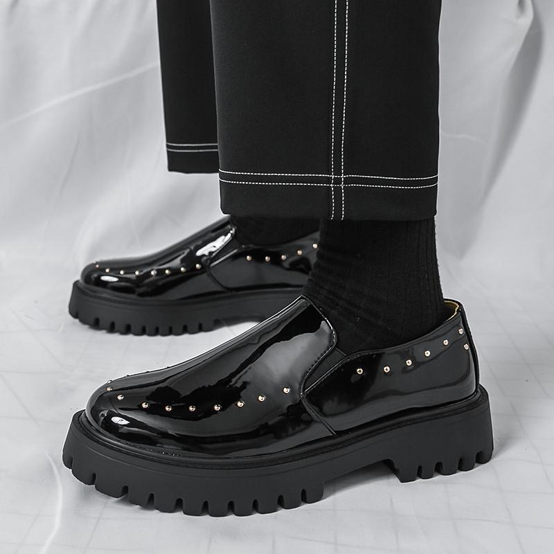 Лакированная кожа мужские туфли Модный минималистичный черно-белый стиль Вечеринка Повседневная офисная работа Уличная обувь Новые