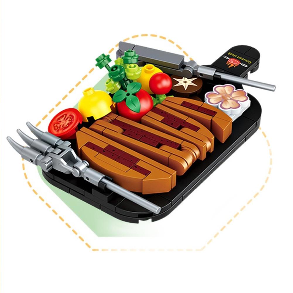 6 Box Food Building Blocks Toys Kids Pretend Play Hot Pot Steak Sushi Roast Duck Hamburger Building Blocks