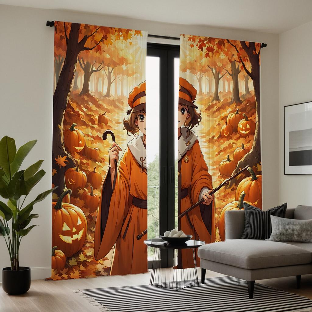 2 шт. HD кленовый лист лес принц Джек-фонарь занавеска с тростью в руке желтый галстук цифровая печать занавеска домашний декор sty