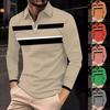Мужская рубашка для гольфа, повседневная спортивная, с V-образным вырезом, ребристый воротник, с длинным рукавом, модная, повседневная, однотонная, однотонная, весна-лето, стандартная посадка