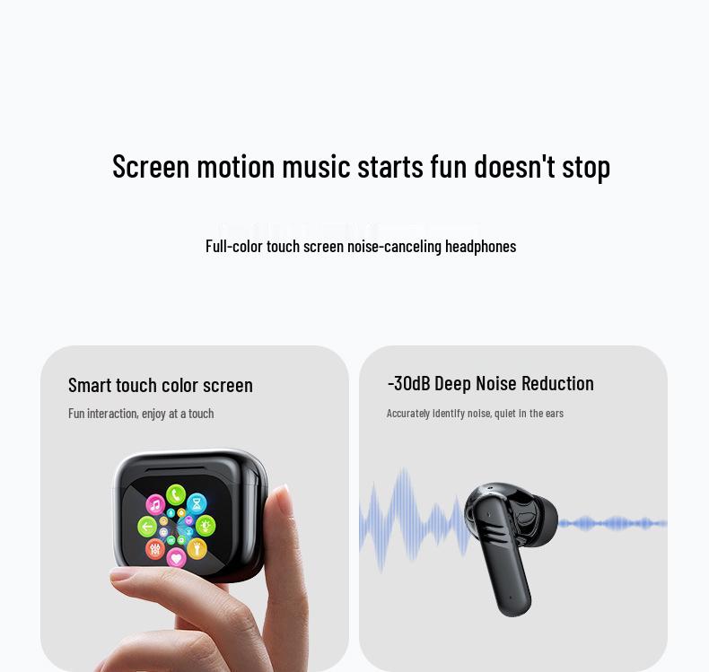 Долговечные беспроводные Bluetooth-наушники с шумоподавлением и умным цветным экраном, удобные для длительного ношения