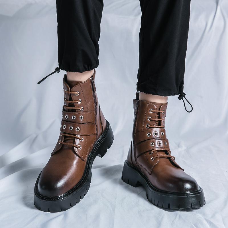 Мужские кожаные туфли на толстой подошве. Модные высокие дизайнерские стили. Для отдыха на природе. Модные вечерние туфли для взрослых. Мотоциклетная обувь 38-45. Популярные