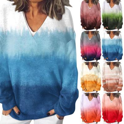 Женский повседневный, модный, комфортный, атмосферный, напечатанный, с V-образным вырезом и длинными рукавами, свободный свитер-топ