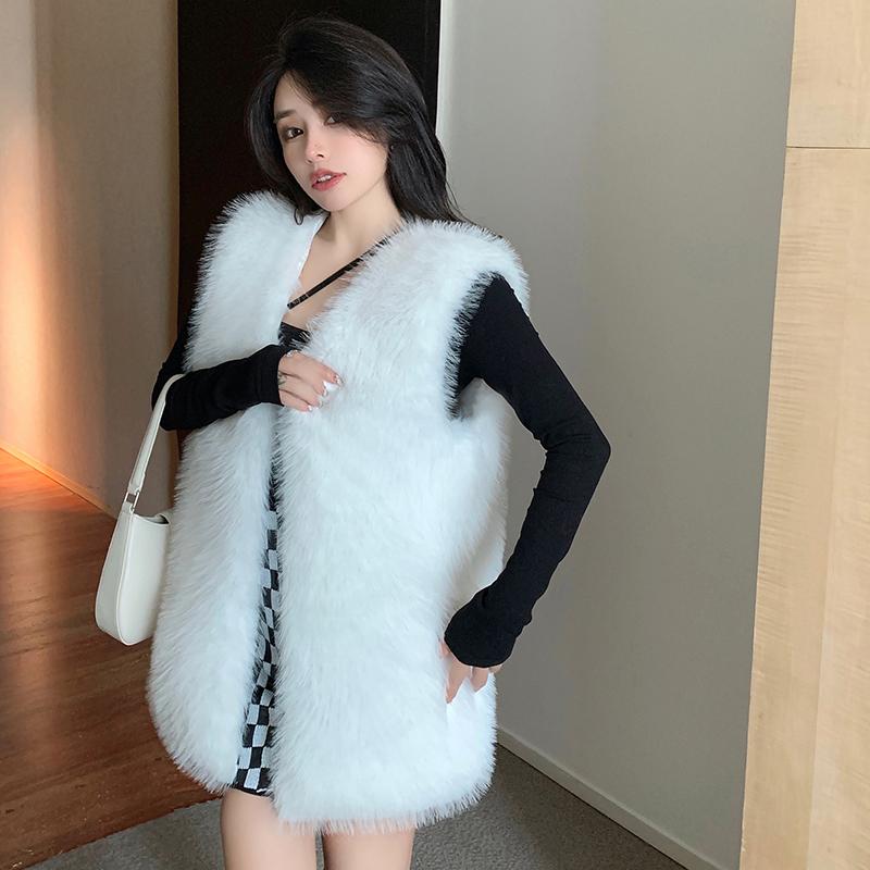 Осенне-зимняя женская роскошная меховая безрукавка из искусственного меха, женская рождественская куртка без рукавов из искусственного меха лисы