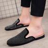 Luxury Glitter Rhinestone Leather Shoes Men Designer Outerwear Half Mules Casual Slides Slippers Sandals Male Mocassins