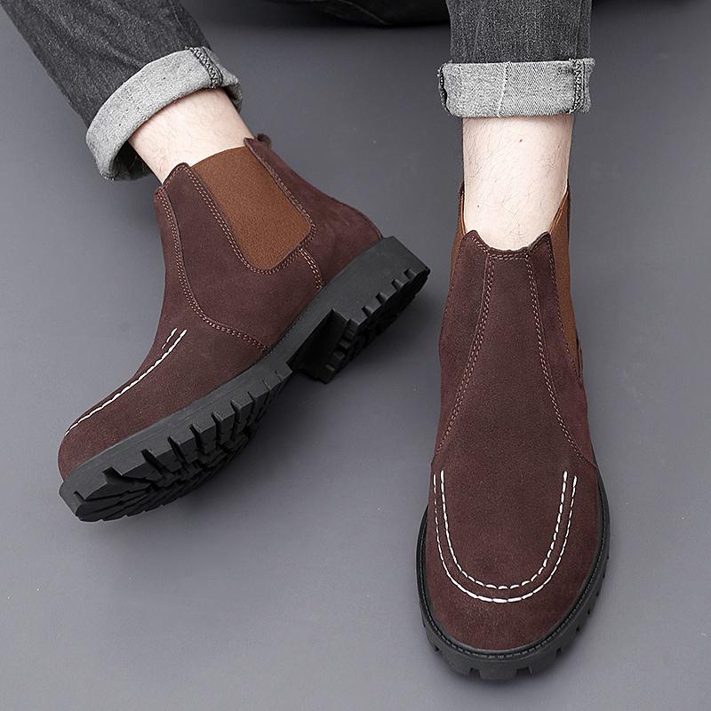 Осенне-зимние мужские ботинки челси из матовой кожи на толстой подошве, британский повседневный бренд, джинсовые ботинки, размеры 37-47