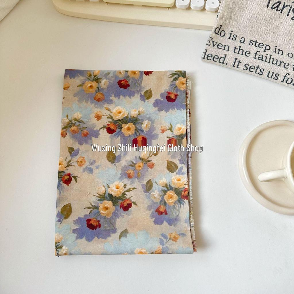 100% Cotton Digital Print Vintage Floral Fabric for Women's & Children's Dresses, Pajamas, Homewear, Bags