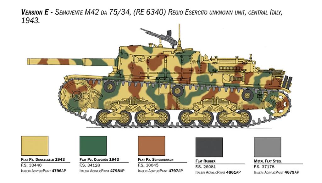 Итальянская САУ времен Второй мировой войны Semovente M42 da Пластиковая модель IT6584 PLATZ/Italeri 1/35 Самоходная 75/34 (танк)