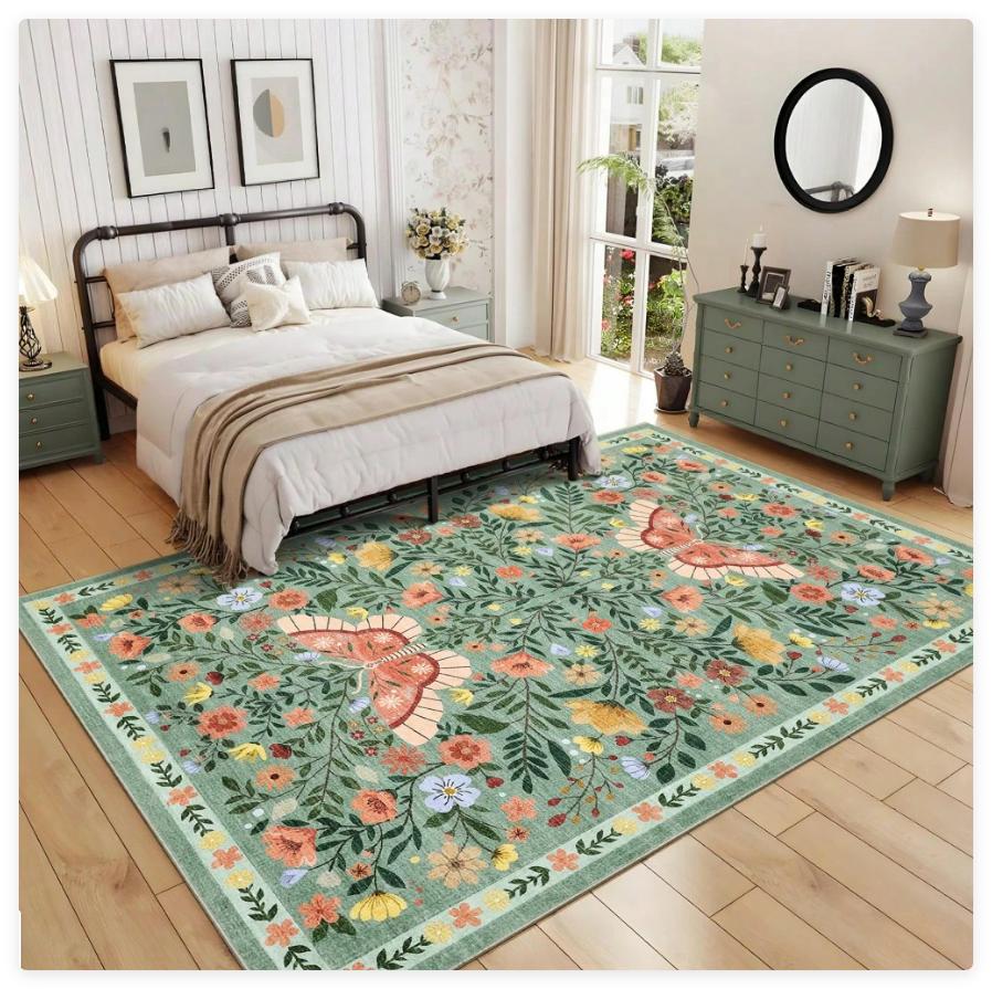 Vintage Wildflower Border Carpet Boho Insect Floral living room bedroom decor Floor Mat Indoor Kitchen Hallway Home Decoration