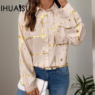 Осенние и зимние повседневные топы женские свободные женские горячие золотые принтованные рубашки