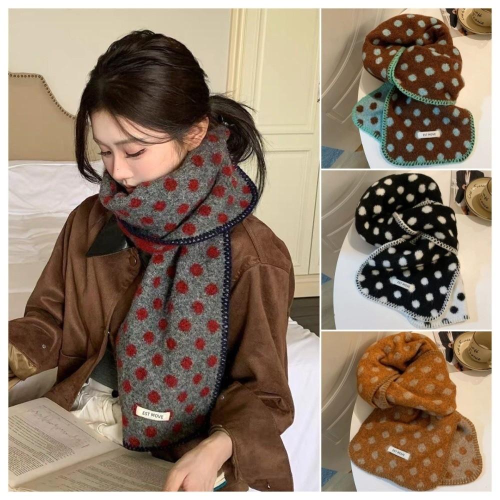 Korean Style Polka Dot Scarf Keep Warm Winter Neck Scarf Vintage Double-Sided Scarf Winter