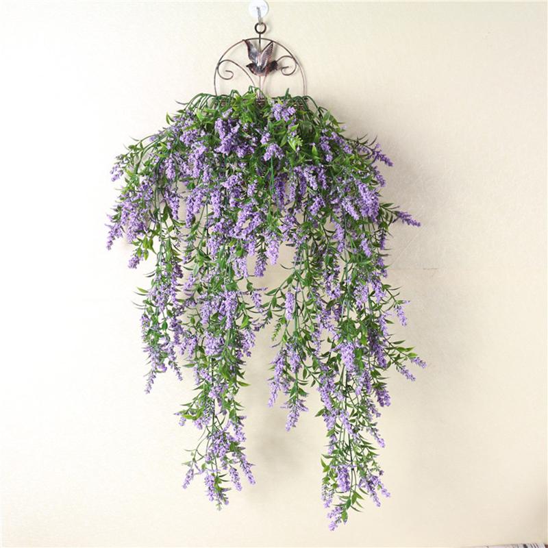 Plastic Flowers Wall Hanging Flower Fake Flower Plant Basket Lavender Rattan Living Room Decoration