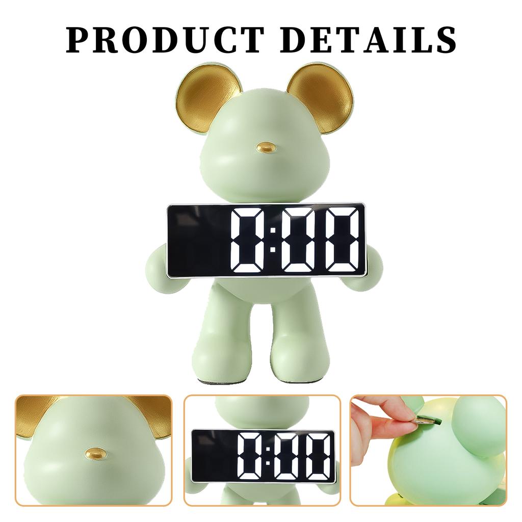 Resin Bear Alarm Clock Desktop Ornament Nordic Bear Decoration Battery/Plug-in Use Handicrafts Holiday Gifts for TV Wine Cabinet