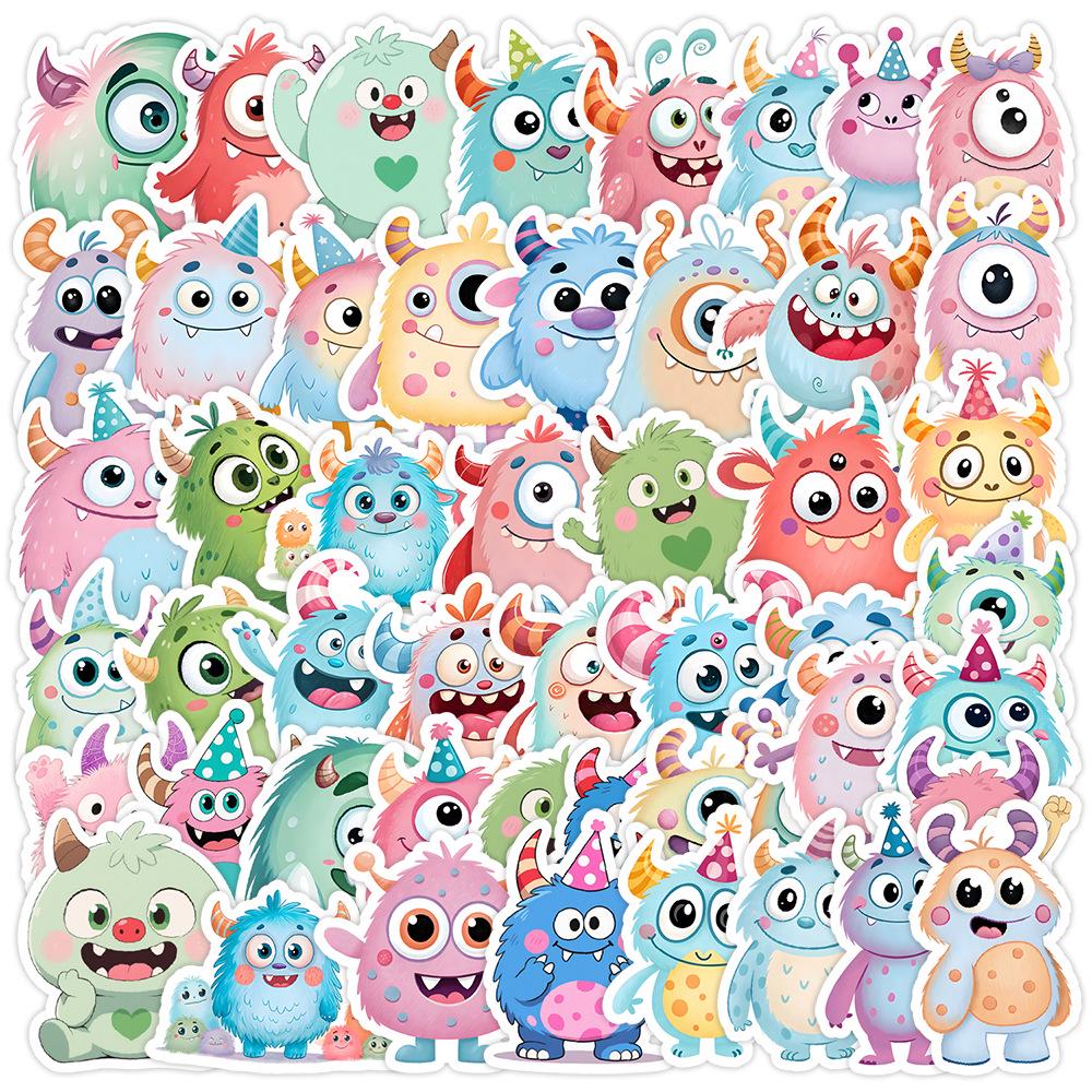 50 Cute Big-Eyed Animal Stickers - Waterproof, Decorative for Water Bottles & Phones