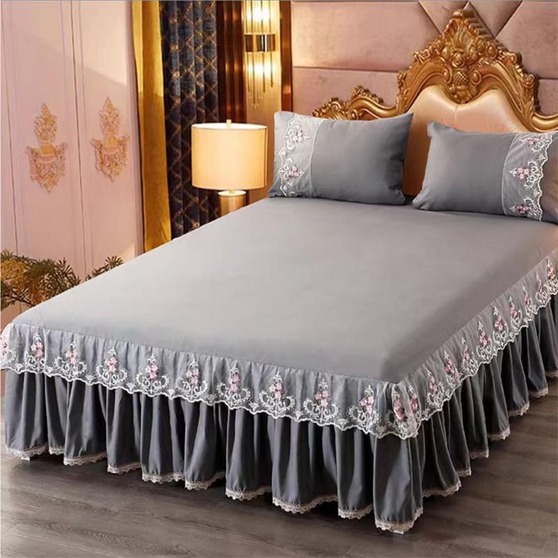 3 шт. кружевная юбка-кровать с рюшами, кружевная юбка, стильное покрывало в стиле принцессы, противоскользящее покрытие для двуспальной кровати 1,8 м с защитным ремешком