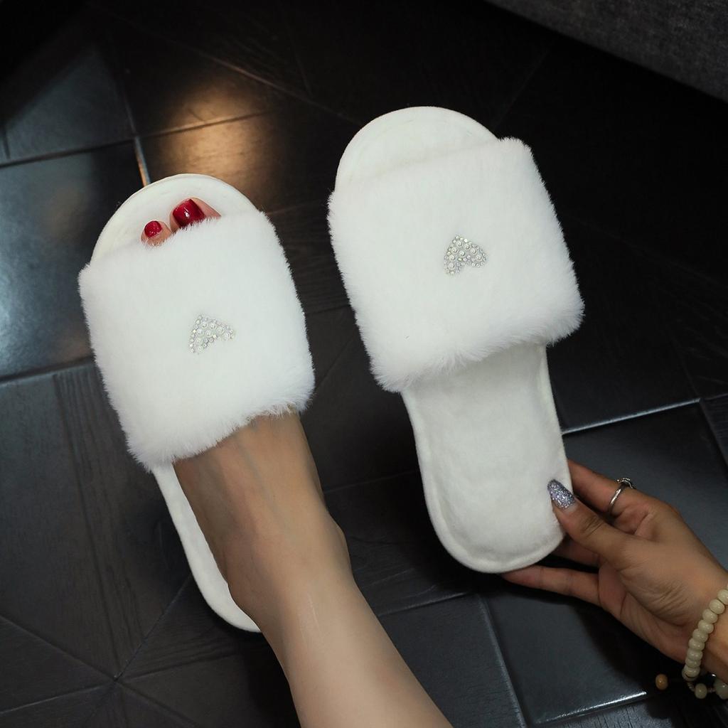 New Letter Mao Mao Raw Autumn and Winter Four Seasons Warm Flat-bottomed Cotton Slippers Fashionable European and American Slippers
