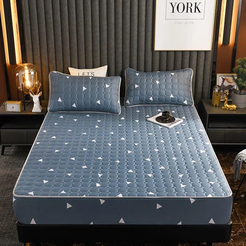 Толстая стеганая эластичная простыня наматрасник для двуспальной кровати, мягкий теплый наматрасник с глубокими карманами, 160*200, зима