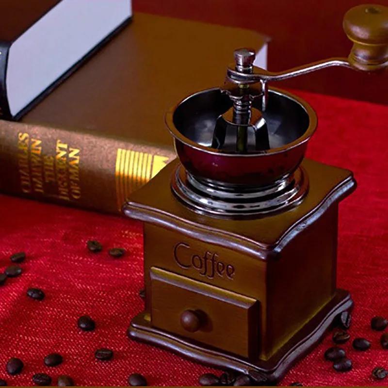 1Pcs Vintage Manual Coffee Grinder Home Hand Crank Coffee Bean Grinder Wood Vintage Style Profession Barista Coffee Accessories