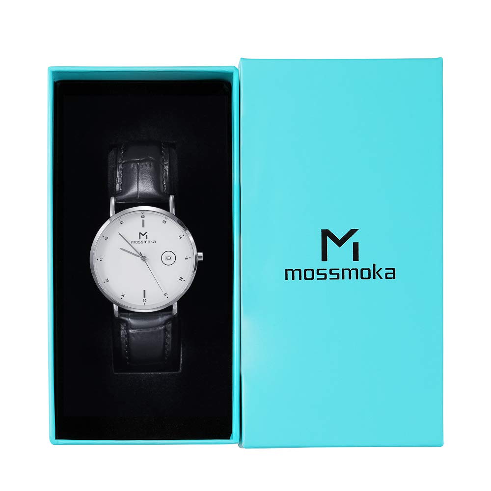 Мужские часы MSMK, модель 2020 года, Аналоговые с кожаным ремешком, Отображение даты, Деловой стиль, Доступные, Популярные, Белый циферблат 40 мм, Водонепроницаемые, Настоящая кожа 20 мм