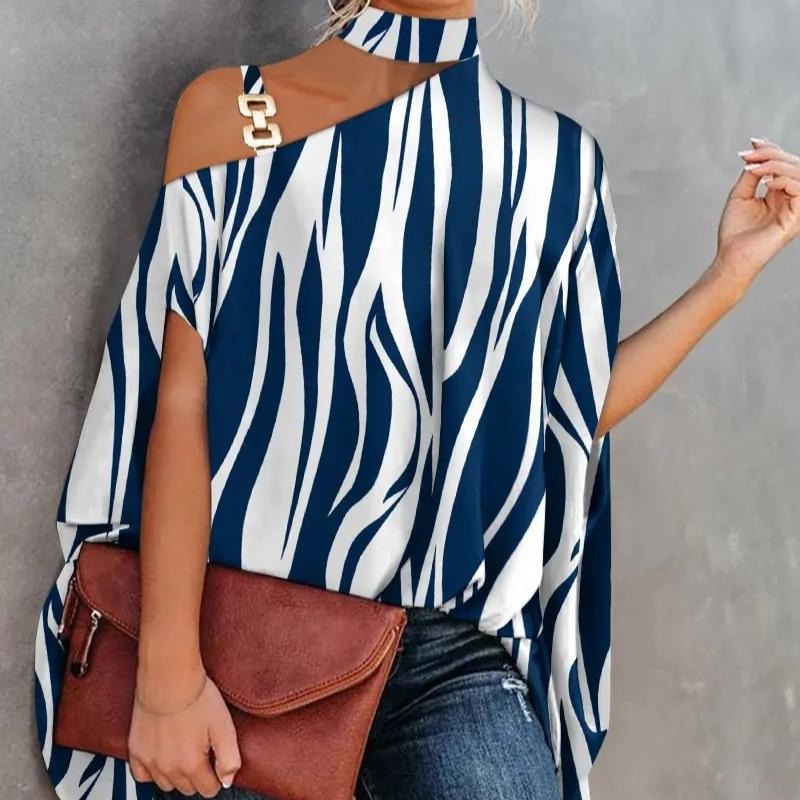 Летняя свободная женская рубашка с короткими рукавами и принтом на шее для женщин