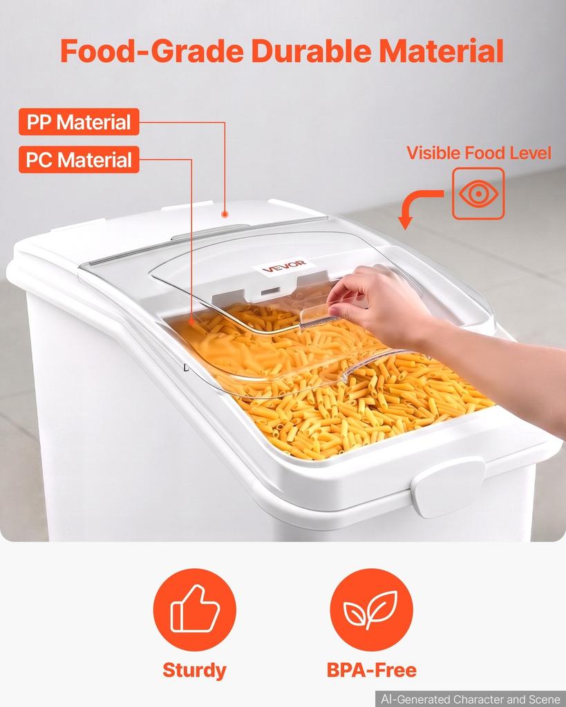 Rice Storage Container 120 L/31.7 Gal 90 kg Dog Food Dispenser Bin, for Kitchen Pantry Organization, Large Ingredient Grain Cereal Flour Bin, Pet Food