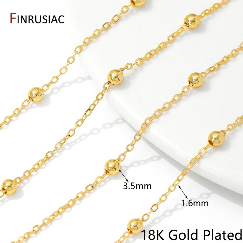 Цепочки из латуни с покрытием 14/18K Gold, Женское ожерелье Браслет Кабельное звено Цепочка-шарик для DIY Изготовления бижутерии Аксессуары Материалы